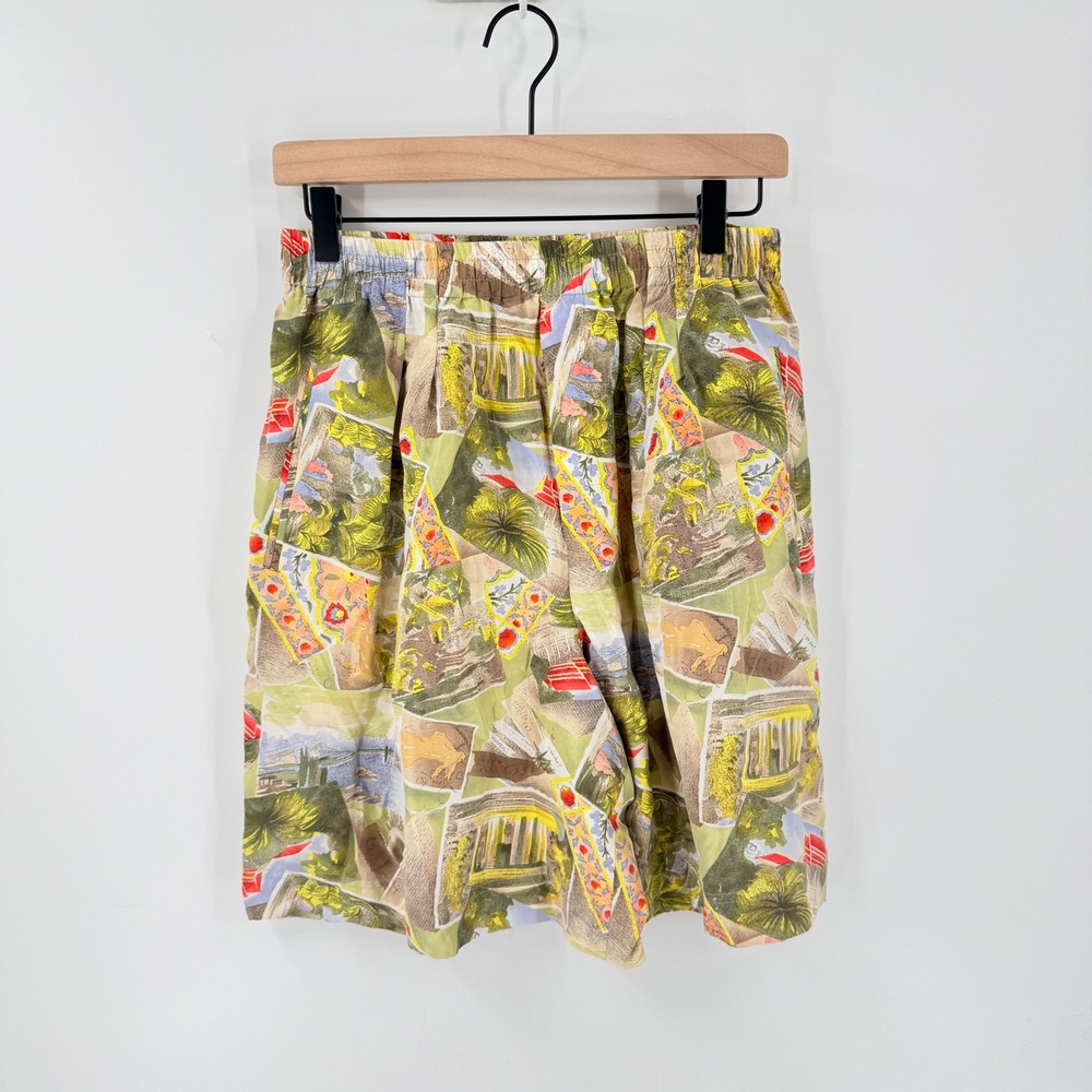 Vintage Dana Buchman Silk Shorts 12 Scenic Print‎ High Rise Travel Artsy Coastal